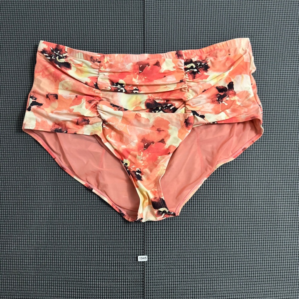Torrid Floral High Waist Ruched Bikini Bottoms Peach Coral Plus Size 4 4X